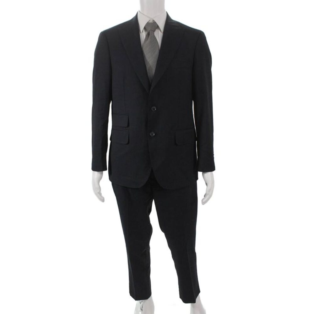 San Remo Mens 2 Piece Suit Black Wool Buttoned Solid Size 42 Short